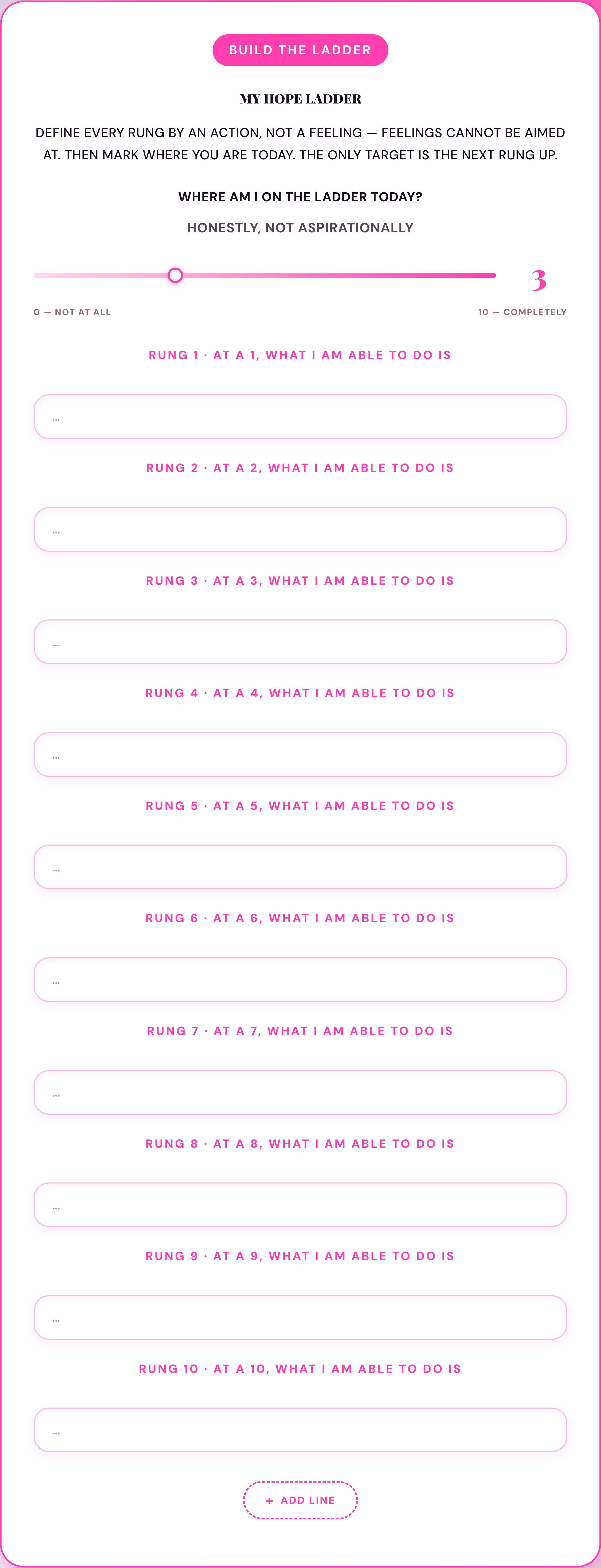 Infertility Grief Workbook Hope Ladder exercise with today's-rung slider
