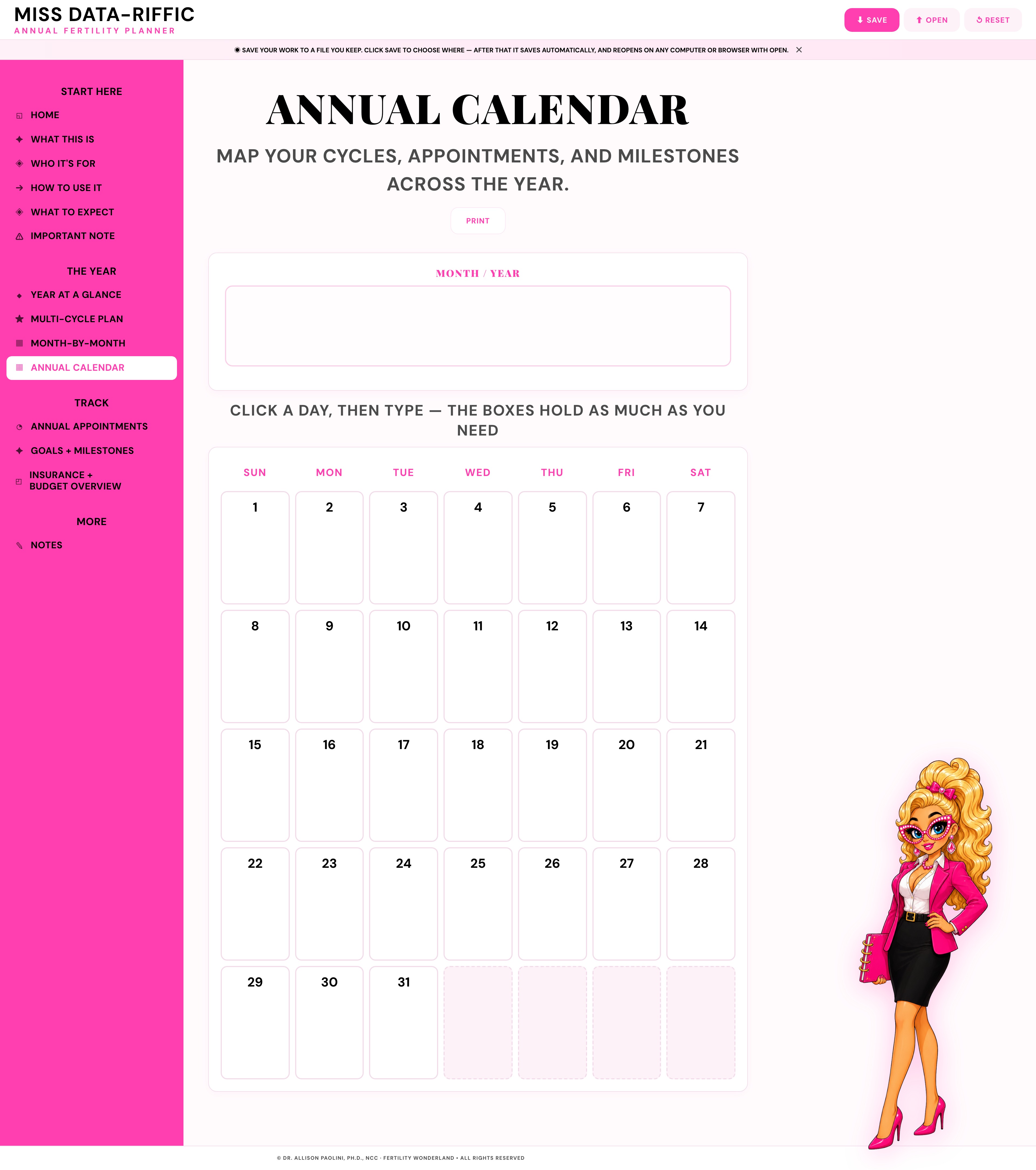 MISS DATA-RIFFIC ANNUAL FERTILITY PLANNER