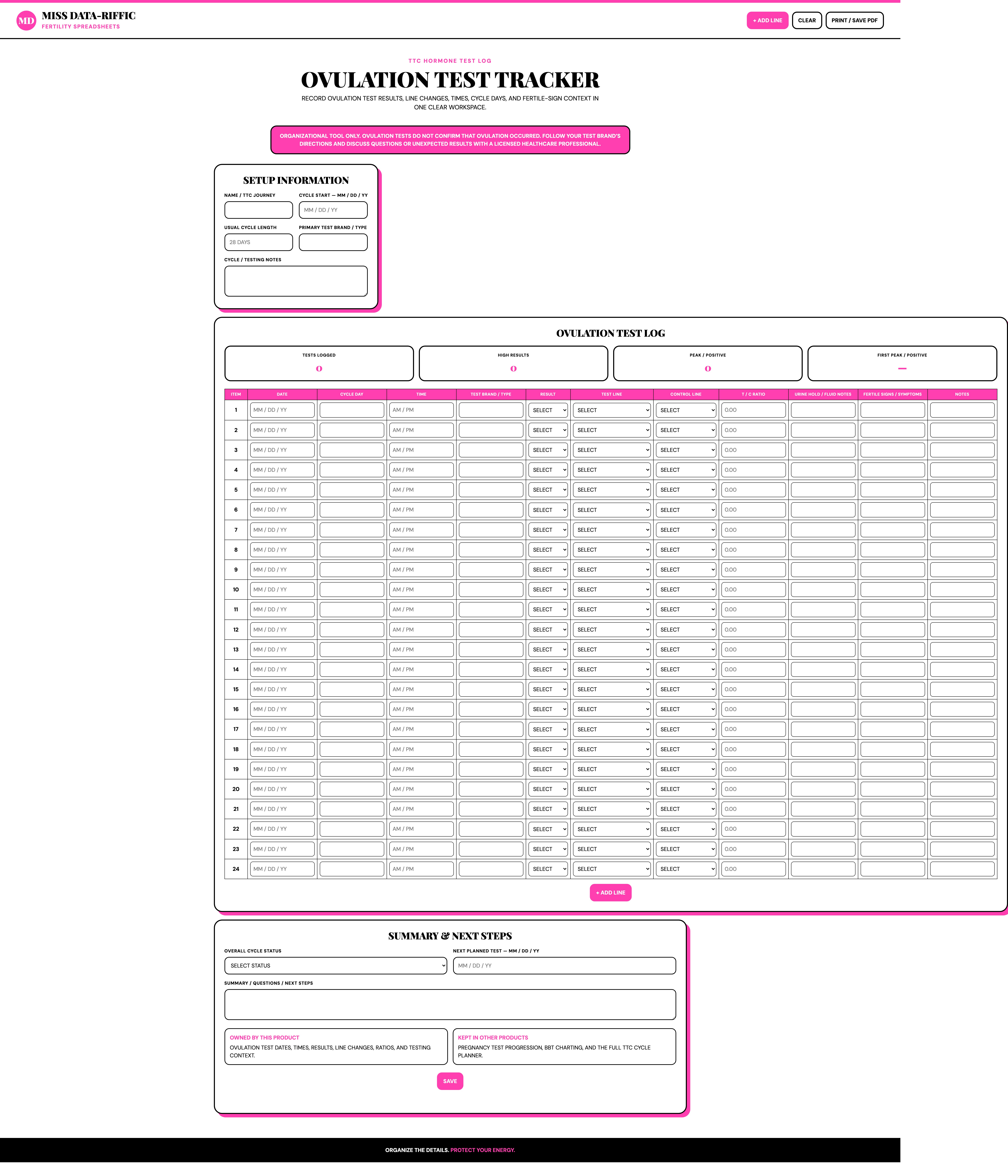 PREGNANCY + OVULATION TEST TRACKERS