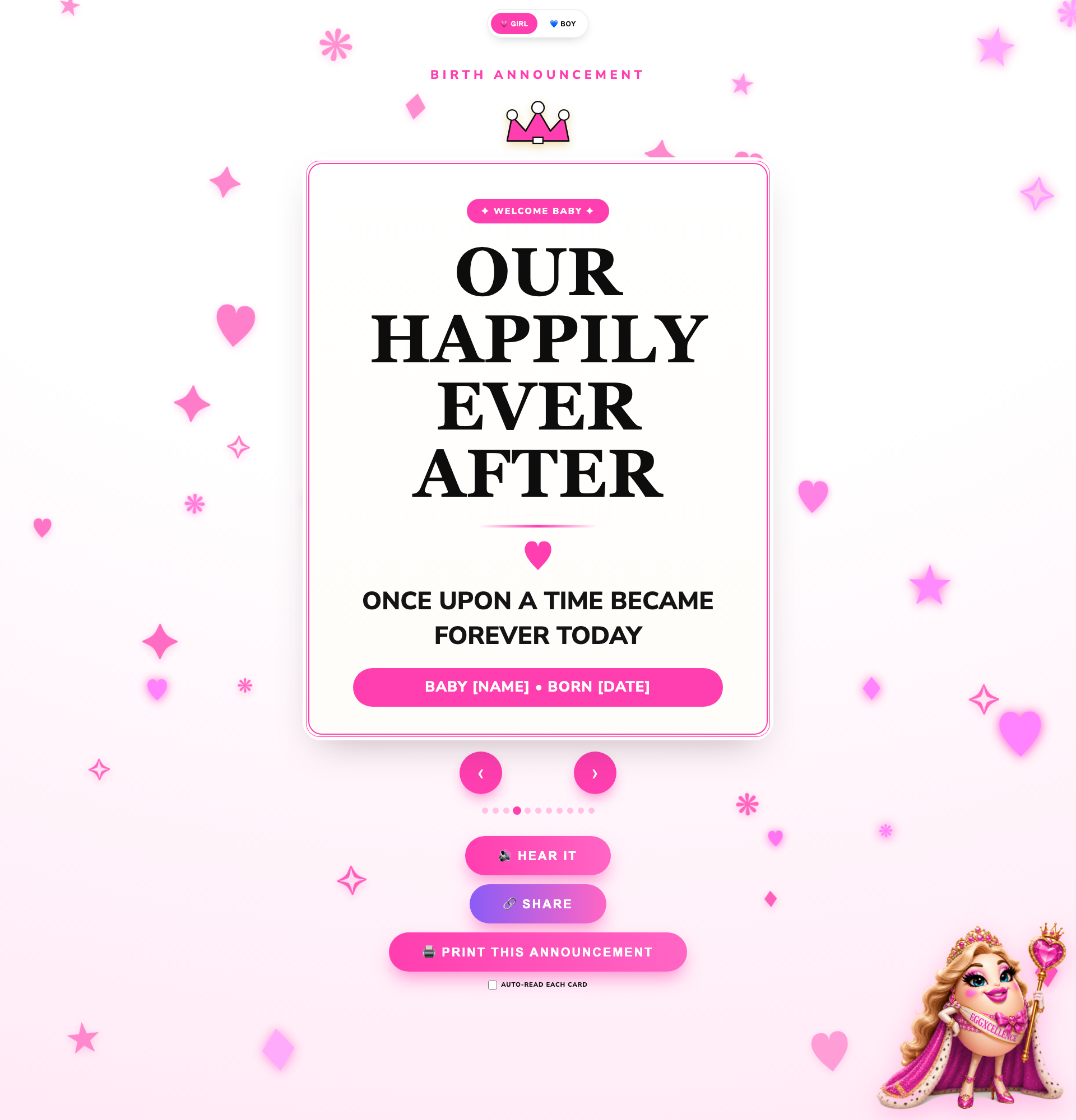PRINCESS EGGXCELLENCE BIRTH ANNOUNCEMENT TEMPLATES