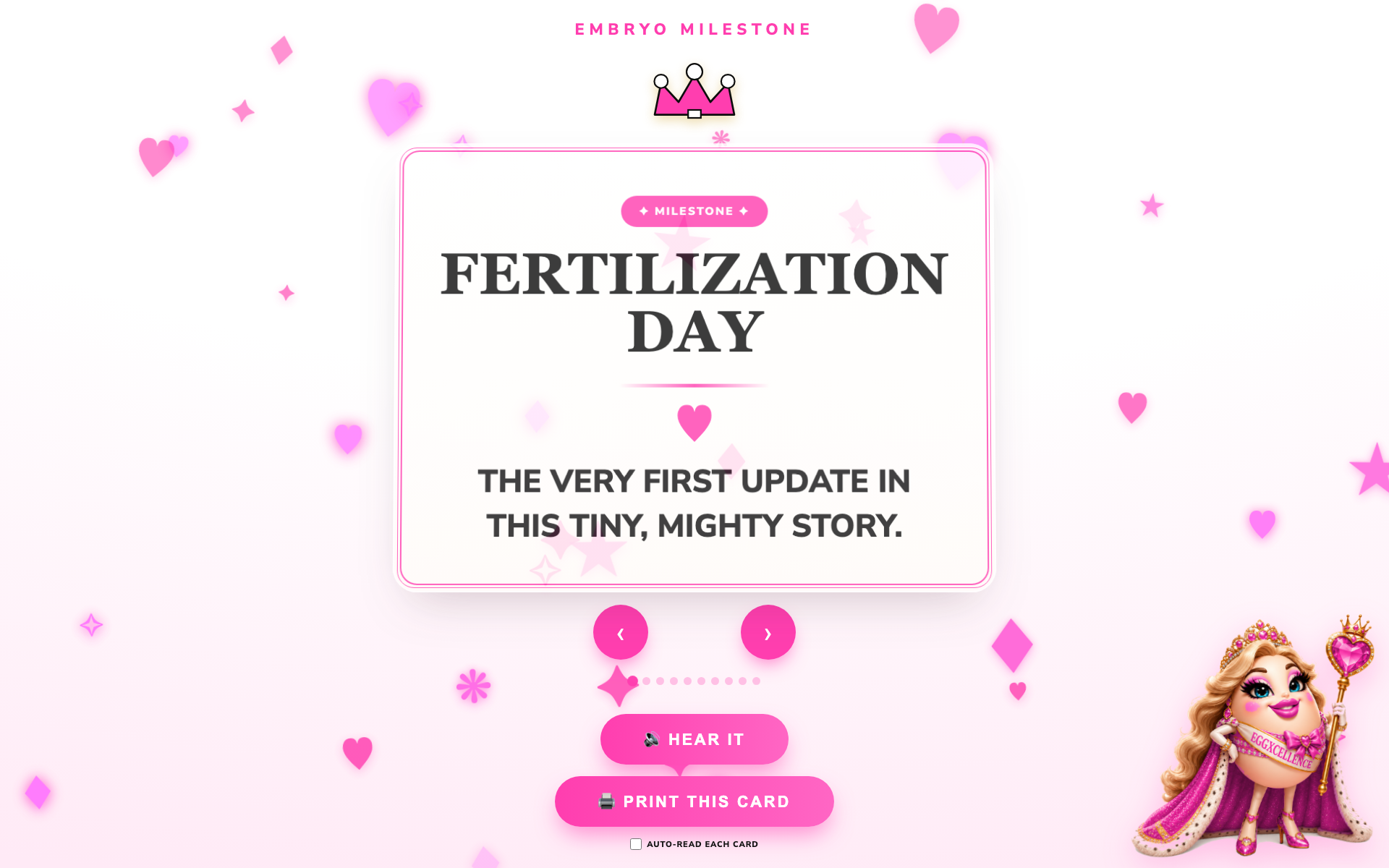 PRINCESS EGGXCELLENCE EMBRYO MILESTONE CARDS