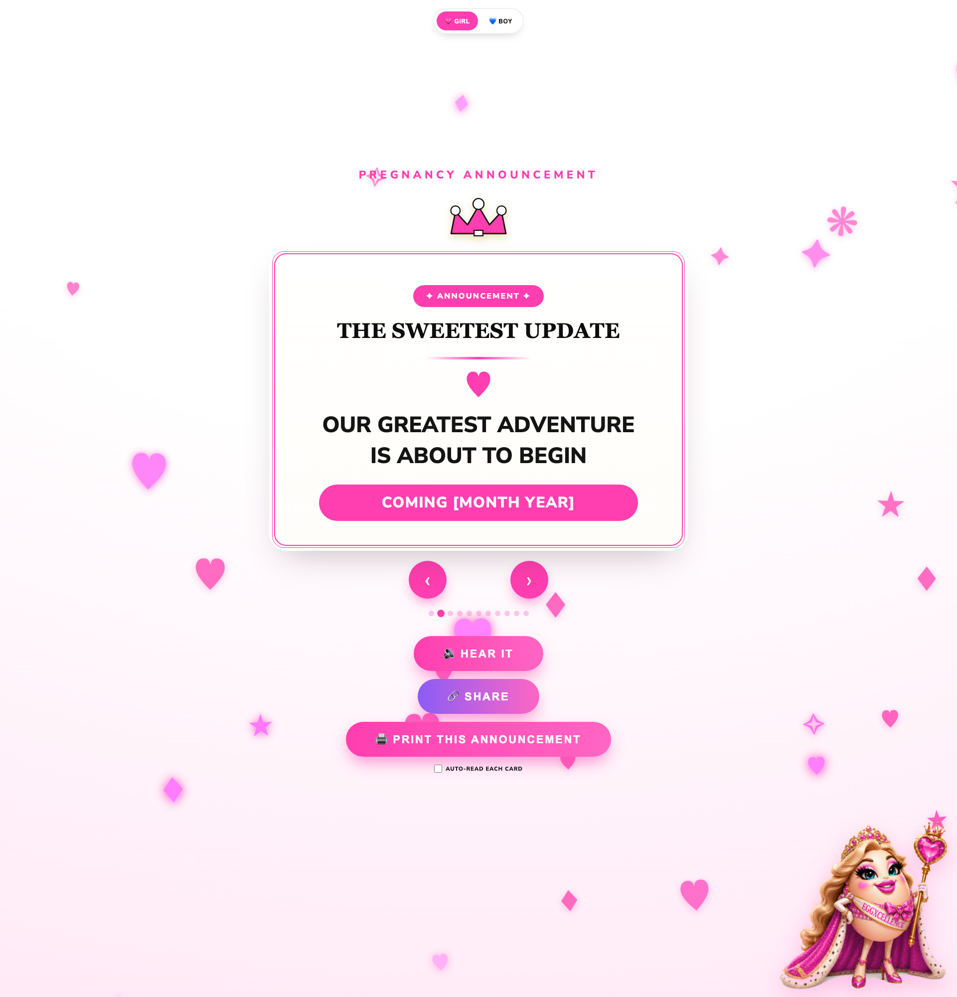 PRINCESS EGGXCELLENCE PREGNANCY ANNOUNCEMENT TEMPLATES