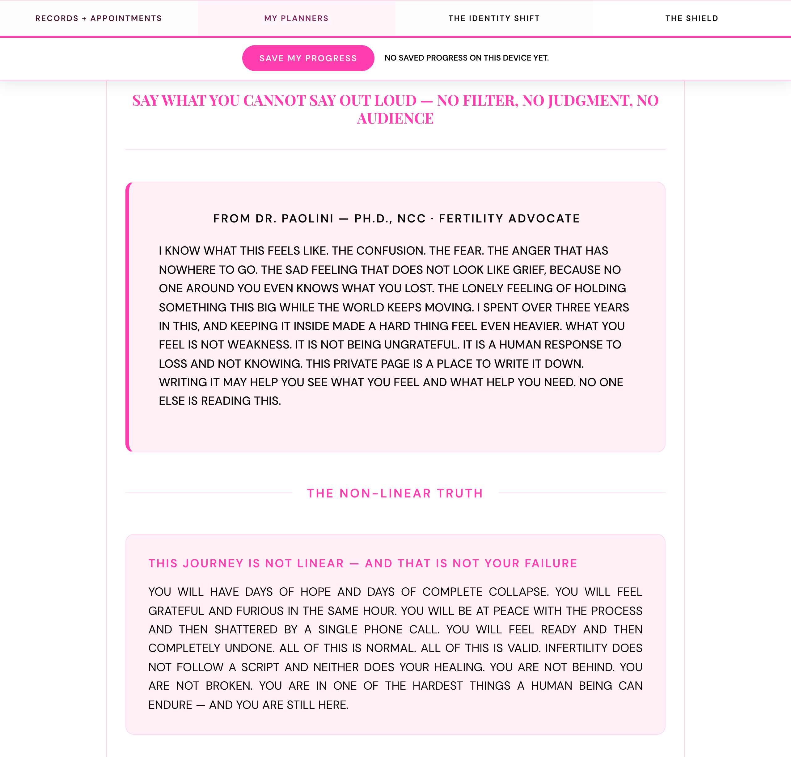 PINNACLE private emotional reflection page